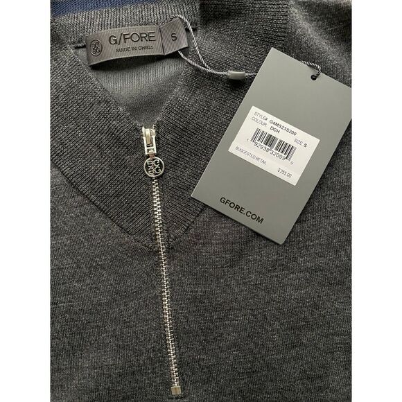 G/Fore G4 Golf Sweater Sleeve Logo 1/4 Zip Small Charcoal Wool NWT MSRP $255 - Picture 5 of 6